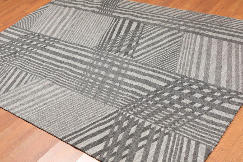 5'4" x 7'8" Hand Woven 100% Wool Flatweave Area Rug Contemporary Gray