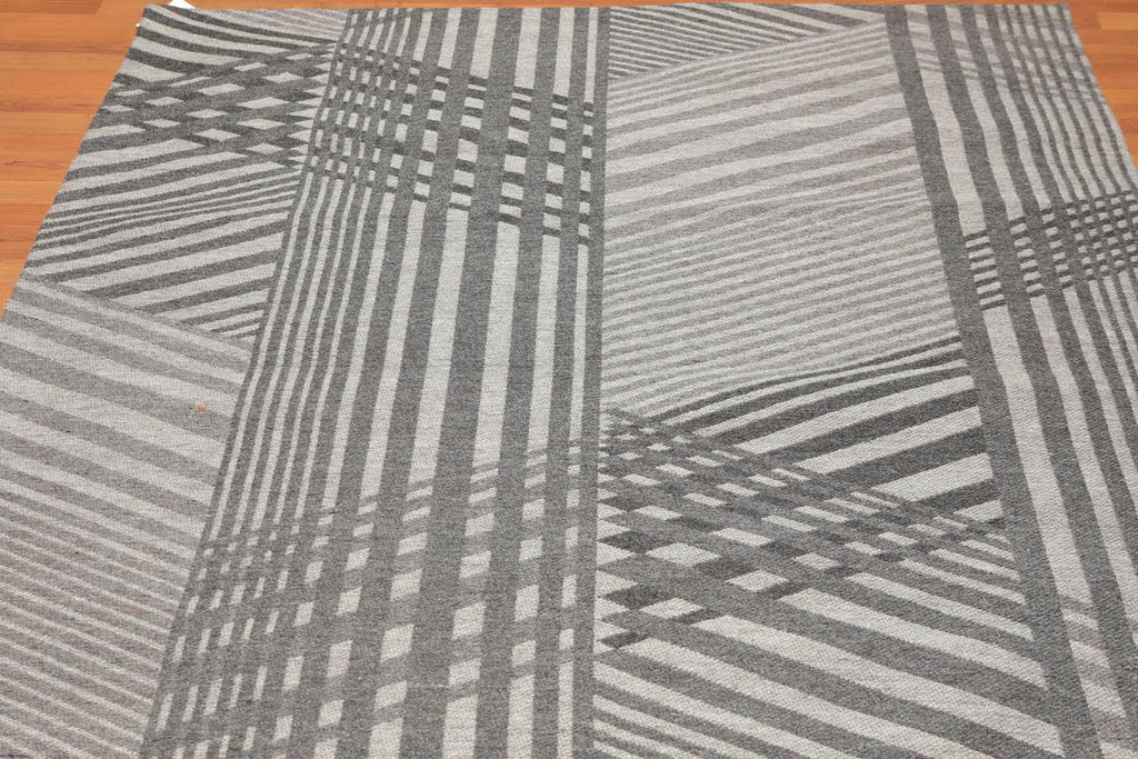 5'4" x 7'8" Hand Woven 100% Wool Flatweave Area Rug Contemporary Gray